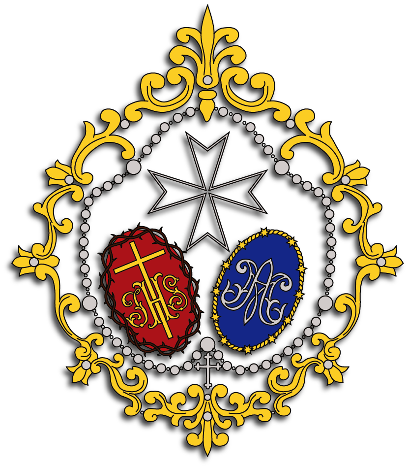 Escudo de la Hermandad de la Salud, diseñado con símbolos religiosos y cofrades.