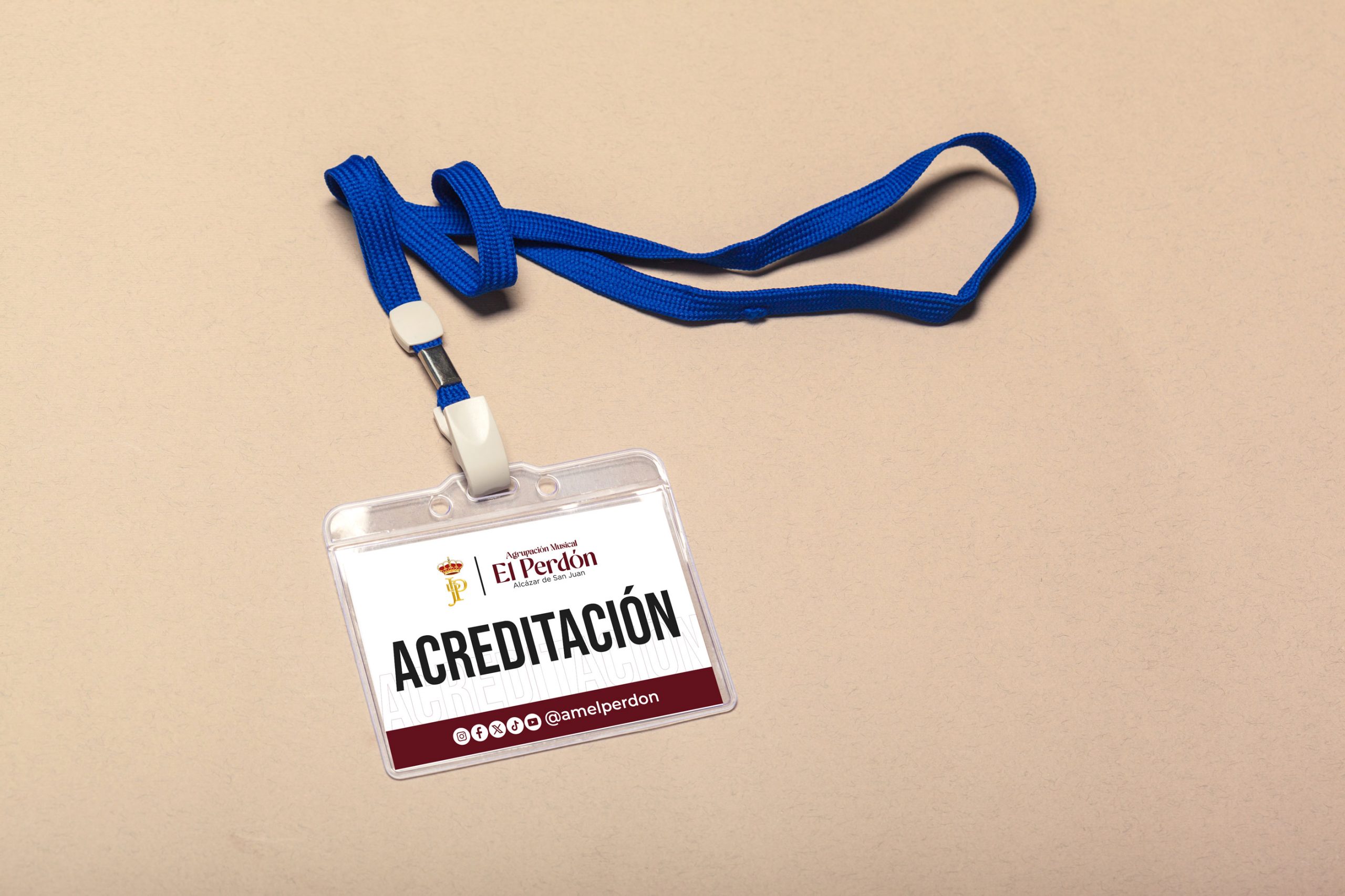 Diseño de acreditaciones para la Agrupación Musical El Perdón, realizado por Ikonox Marketing Digital.