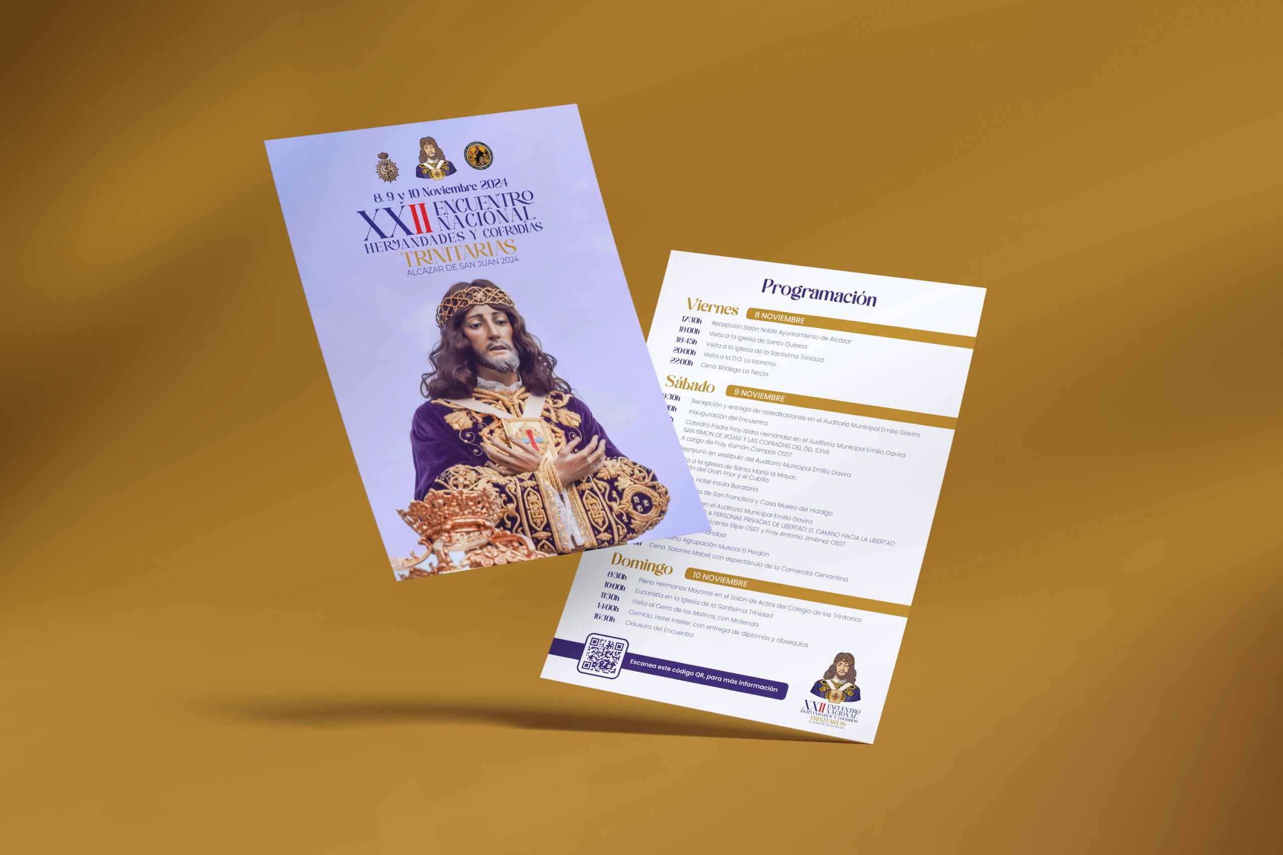 Flyer con la programación del XXII Encuentro Nacional de Hermandades y Cofradías Trinitarias, diseño de Ikonox Marketing Digital.