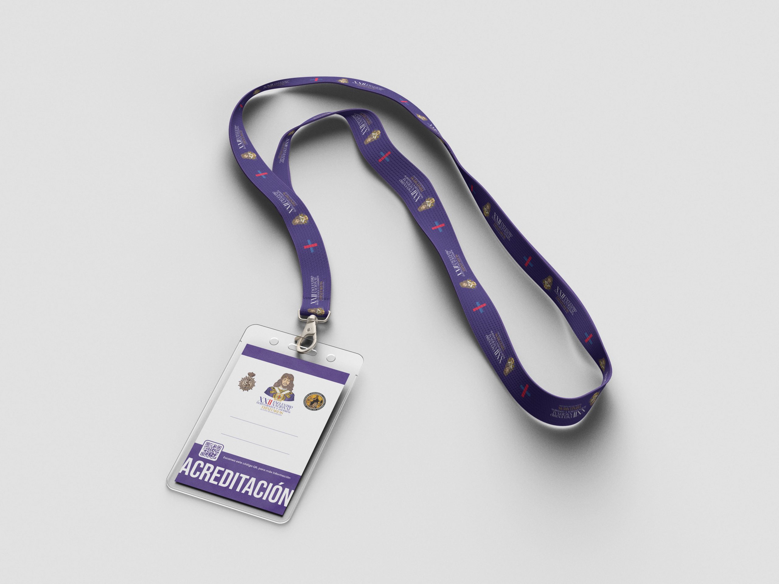 Acreditación personalizada diseñada por Ikonox Marketing Digital para el Encuentro Nacional de Hermandades y Cofradías Trinitarias, con un diseño exclusivo que refleja la identidad y el prestigio del evento.
